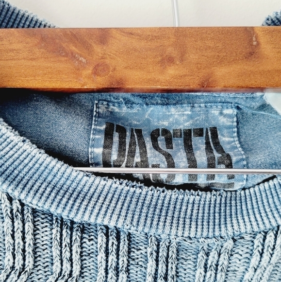 Pasta blue women's sweater round neck vintage look size S - Picture 2 of 5